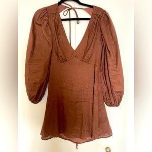 Dish mini dress in Chocolate Brown.  Lined Linen. US size 4